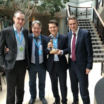 With friends at the Conservative Party Conference 2018 - James Wharton, Tom Spiller, and Gavin Williamson MP