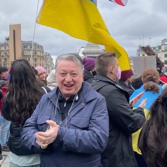 At a pro-Ukraine rally on Trafalgar Square
