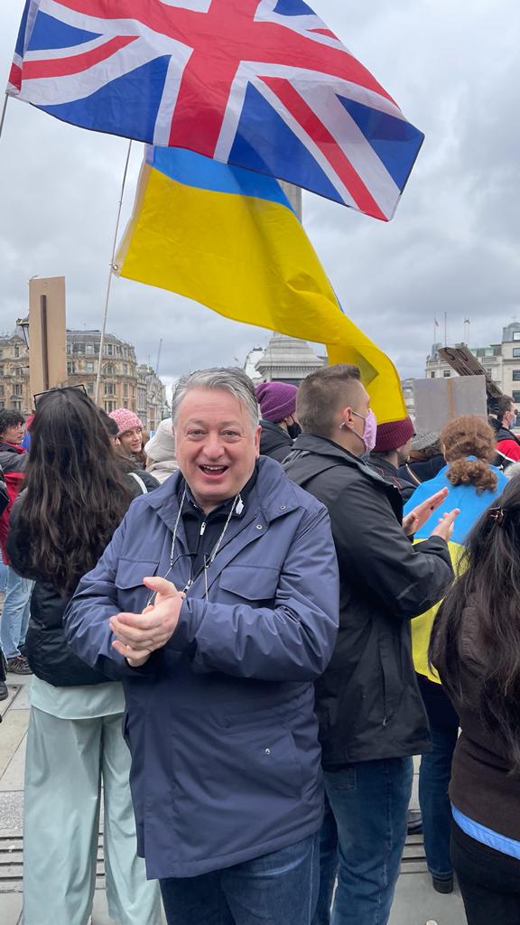 At a pro-Ukraine rally on Trafalgar Square